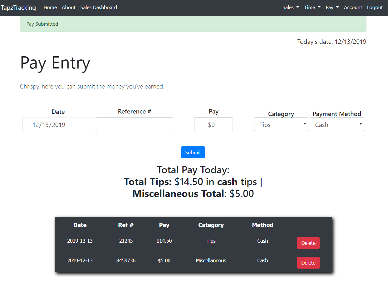 Pay Entry